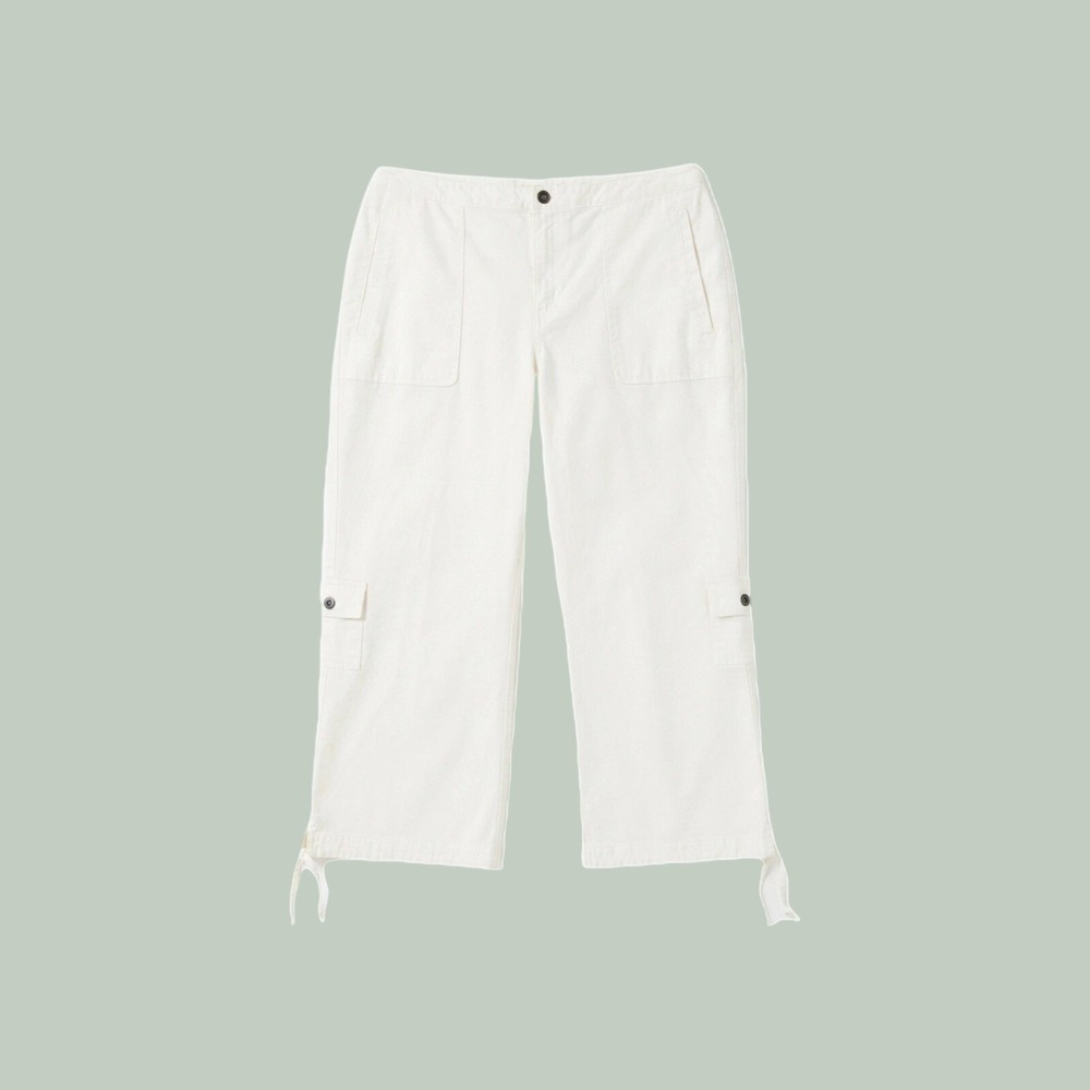 Belongings Cargo Crop Pants Womens 6 White  Stretch Wide Leg‎ Drawstring